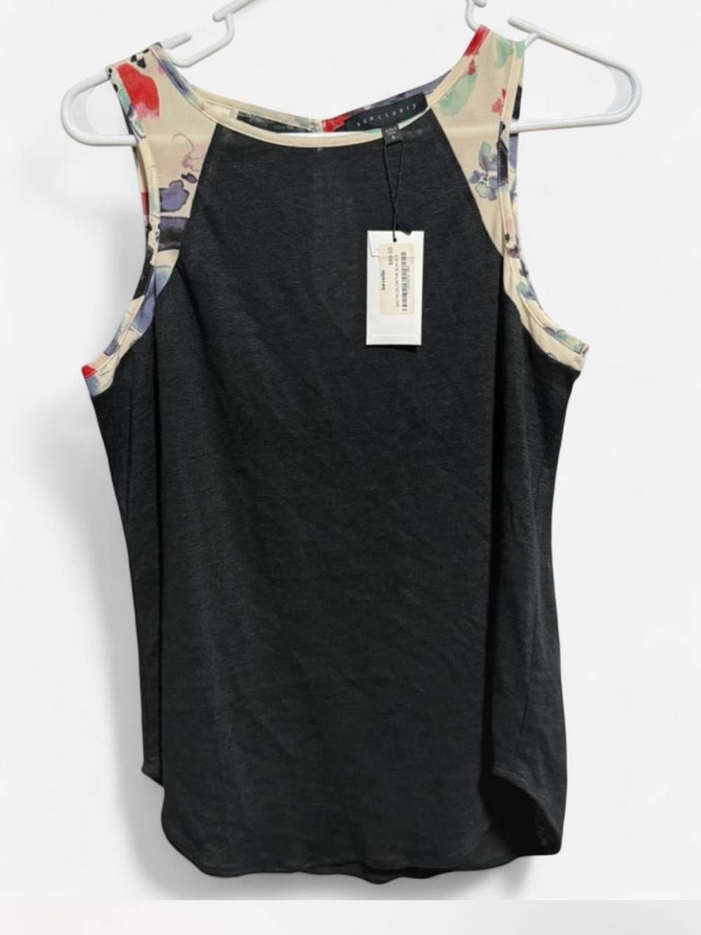 Sanctuary Black Tank with Cream Floral Trim